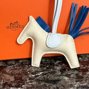 Hermès Rodeo Cream and Blue Horse Bag Charm